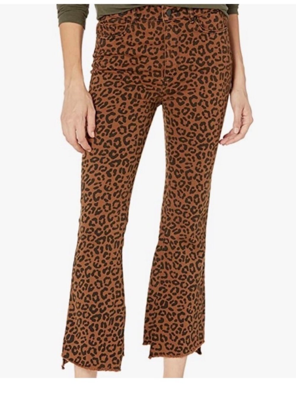 DL1961 NEW Bridget Instasculpt Leopard Print High Rise Raw Hem Bootcut Jeans 29